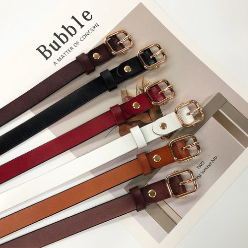 Wholesale Women's Belt Korean Style Fashionable Cowhide Thin Belt with Dress Decorative Belt Cowhide Belt