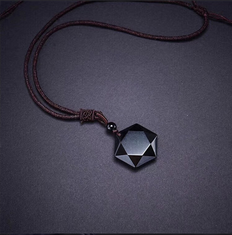 Obsidian Pendant_Manufacturer exquisite natural obsidian hexagram pendant gossip crystal pendant accessories