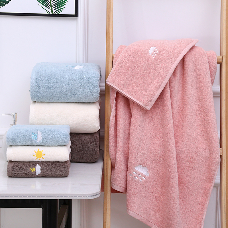 Pure cotton embroidery weather bath towel 32 cotton thin cotton sky hanging rain embroidered bath towel embroidery logo