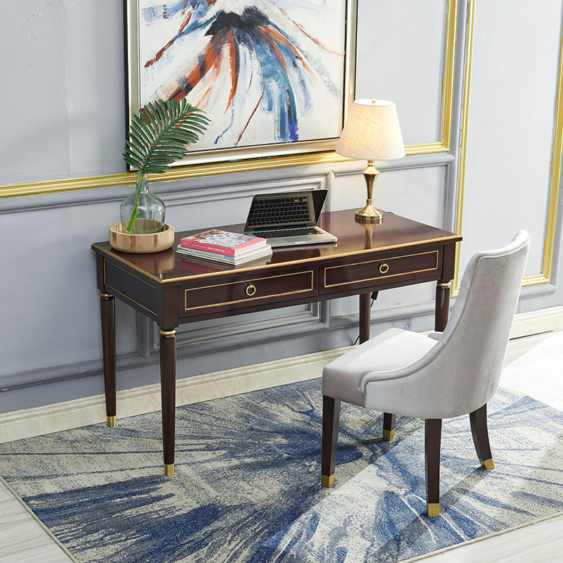 美式实木书桌后现代轻奢电脑桌办公桌实木套房家具工厂直销定制