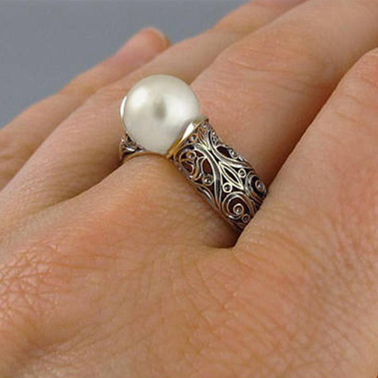 1 Piece Simple Style Waves Alloy Inlay Artificial Pearls Women's Rings display picture 3