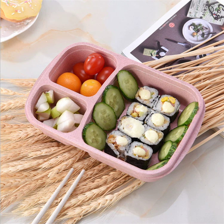 Еда - коробка для риса Bento, коробка свежий квад гранит, ланч-бокс из муки шести секций, крышка