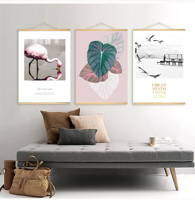 INS北欧火烈鸟棕榈叶客厅沙发背景墙装饰画挂轴电箱遮盖布艺挂画|ru