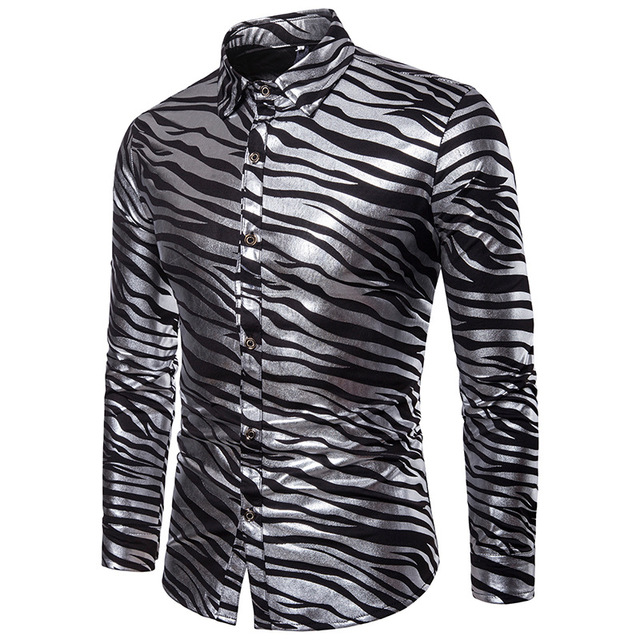 Zebra Stripe printed double-color bronzed men’s long-sleeved Lapel