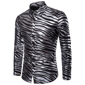 Zebra Stripe printed double-color bronzed men’s long-sleeved Lapel