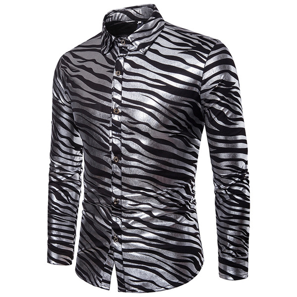 Zebra Stripe printed double-color bronzed men’s long-sleeved Lapel