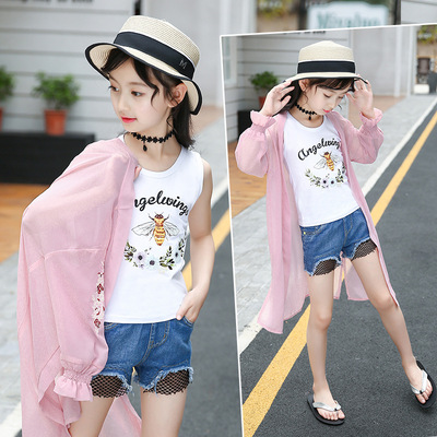 女孩背心中大童上衣2019印花字母百搭卡通儿童打底衫夏季无袖背心