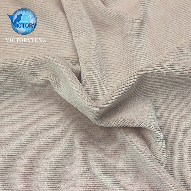 横抽条仿棉绒布料针织纬编弹力灯芯绒涤氨纶2x2抽条天鹅绒布面料