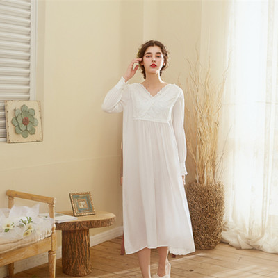 New products princess Nightdress Retro court Long sleeve Nightdress Cotton longuette Sweet Home Furnishings