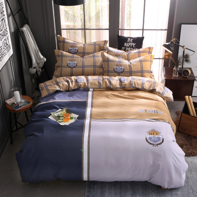 家纺秋冬加厚条格全棉生态磨毛四件套纯棉磨毛床上4件套被套床单