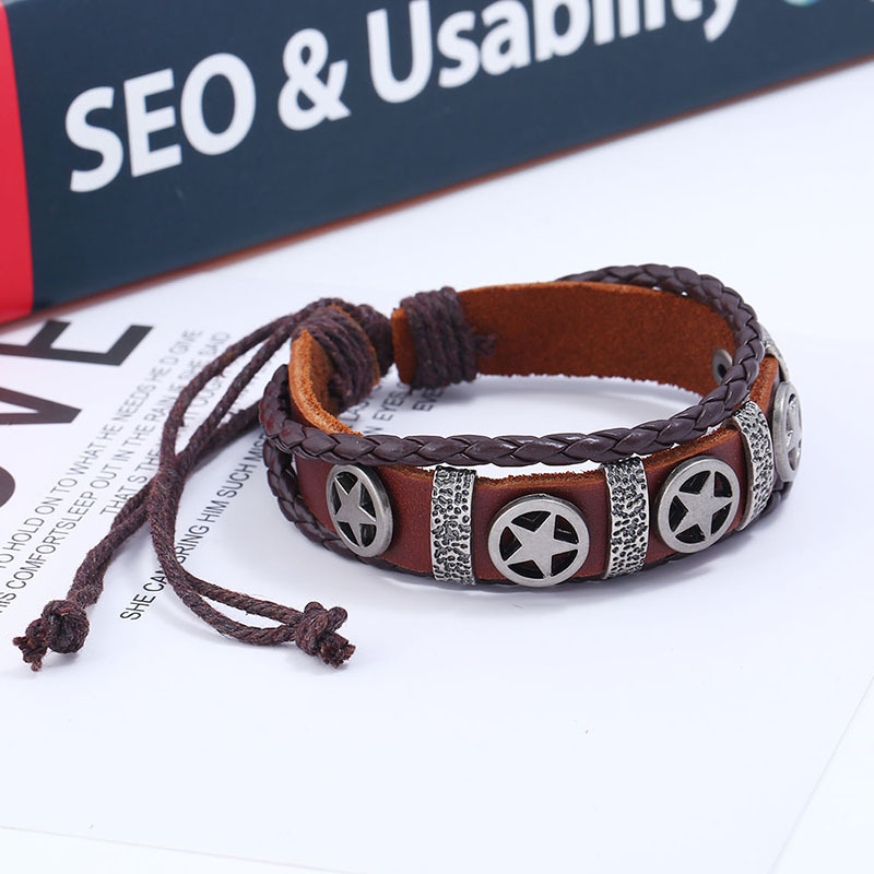 Jewelry Alloy Pentagram Leather Bracelet Braided Ancient Silver Cross Leather Bracelet