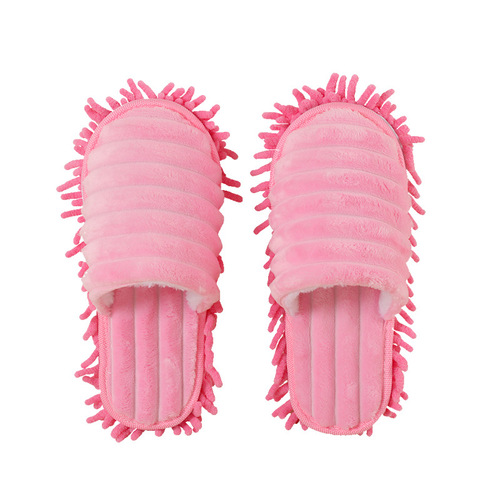 Winter New Plush Striped Slippers with Shaggy Nylon Sole Removable Couple Floor Cleaning Shoes Thick
