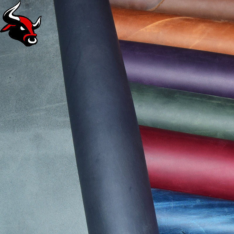 Yellow Vintage Crazy Horse Leather Oil Wax Double Color Pressed Top Layer Cattle Leather Notebook Bag Shoes Cow Leather