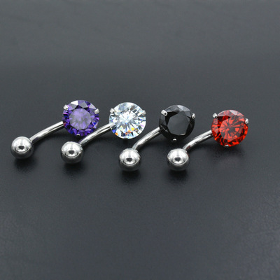 厂家批发锆石肚脐环不锈钢锆石肚脐环圆形锆石肚脐钉穿刺饰品