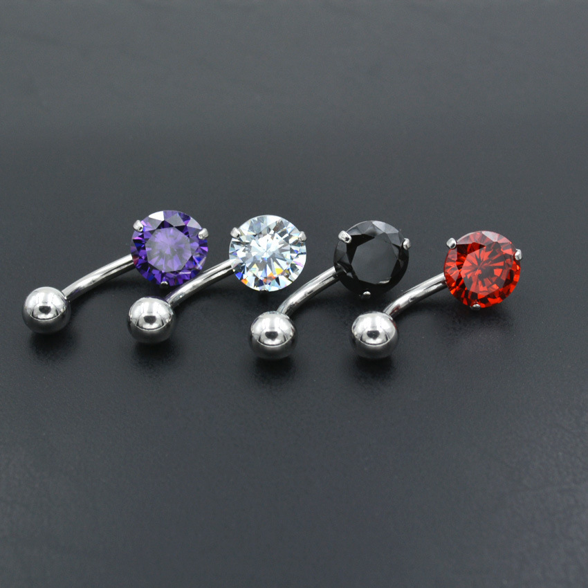 厂家批发锆石肚脐环不锈钢锆石肚脐环圆形锆石肚脐钉穿刺饰品
