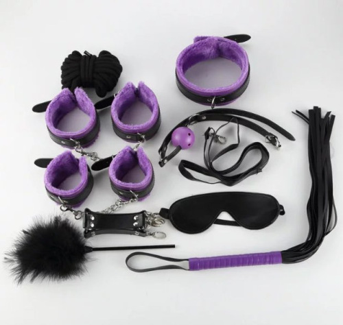 Bondage set, foreign trade black and red, leather ten-piece set, plush seven-piece set, couple love, foreign trade