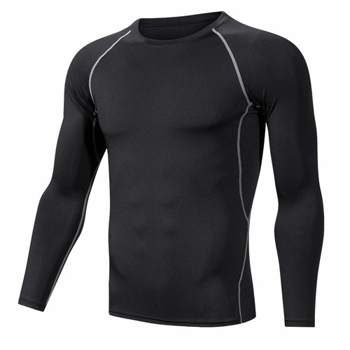 Men's compression top, running, fitness, quick-drying T-shirt, high elasticity training, breathable, sweat-absorbent base layer.