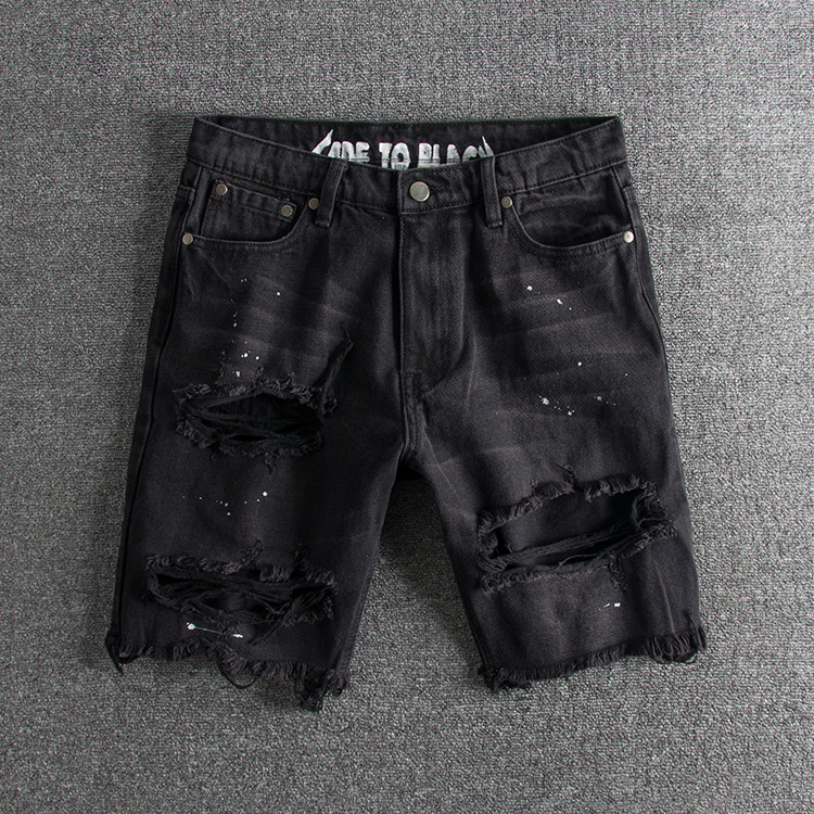 Washing old ink-spraying big hole youth tide foreign trade original single male denim shorts 13