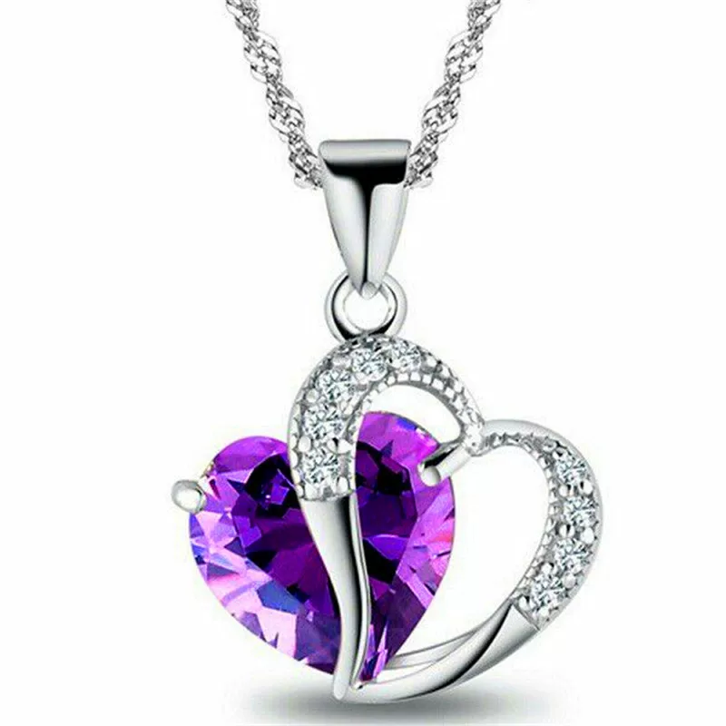 Copper silver crystal pendant heart-shaped, chain