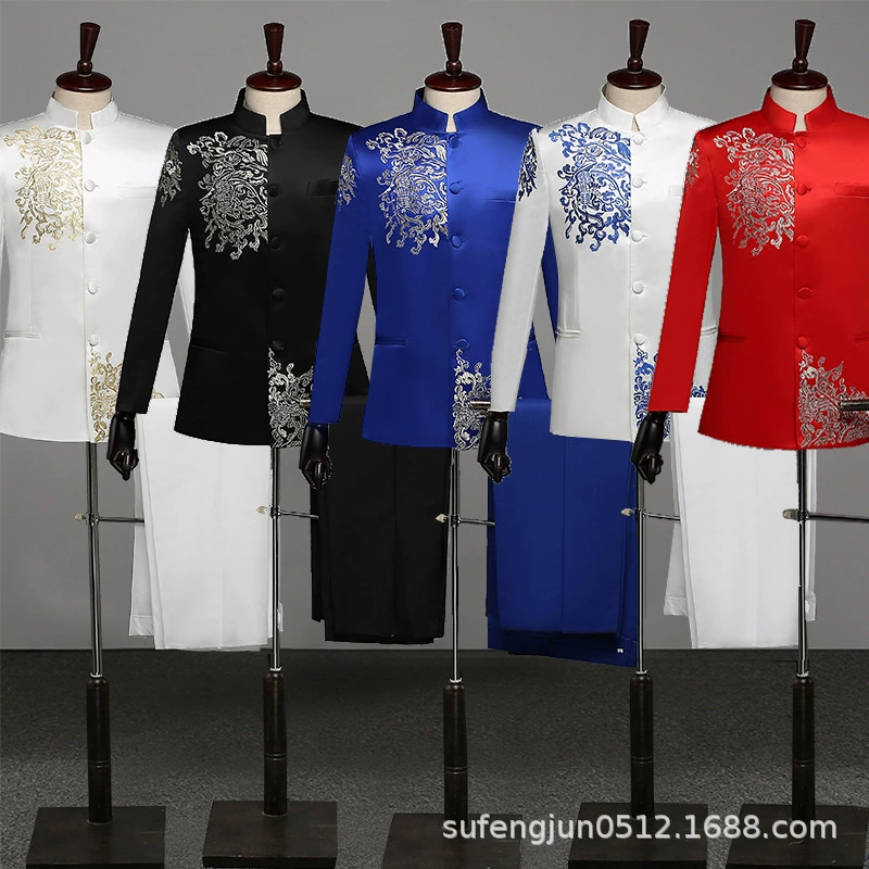 Китайская туника с вышивкой, костюм мужской Республики Китай, костюм для хора, платье ведущей Тан, костюм, мужской костюм певицы, танцевальной группы