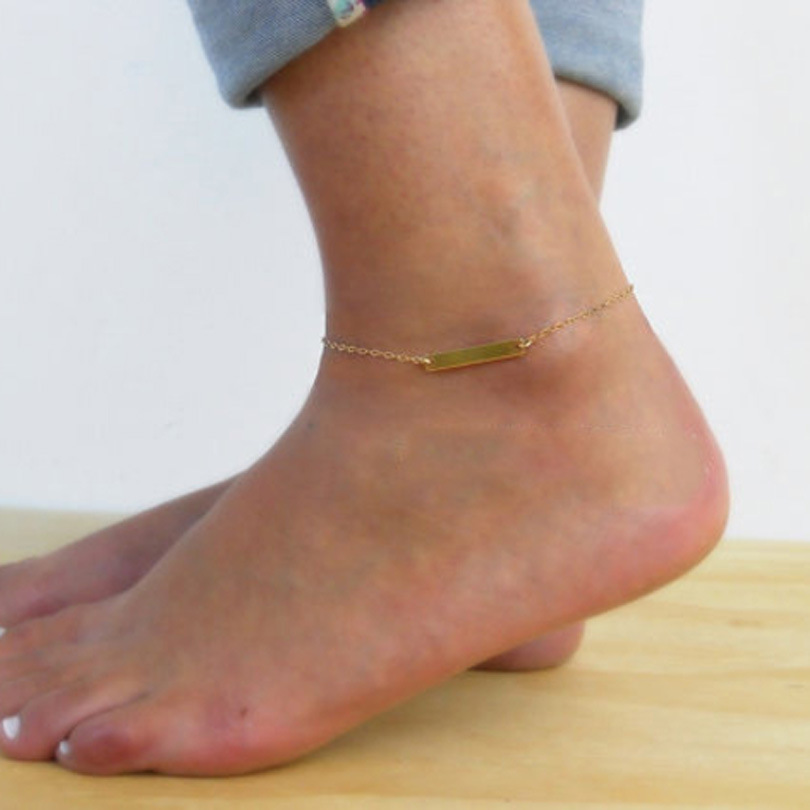 European and American Foreign Trade Summer Footwear Fashion Versatile Metal Rectangular Sequin Anklet Beach Anklet 1
