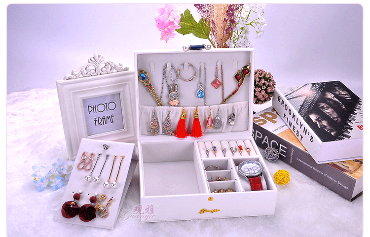 Korean Fashion Princess Storage Box Earrings Box Solid Color Double-layer Jewelry Box Women Jewelry Storage Box Wholesale Nihaojewelry display picture 7