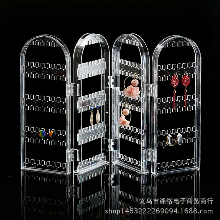 创意多功能屏风耳环项链首饰架子桌面透明折叠门形耳钉饰品展示架|ru