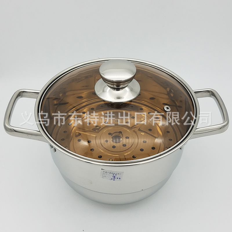 Factory direct sales of stainless steel double-bottom soup pot, household dual-purpose soup pot, high-end soup steamer, tea-colored glass lid soup pot detail image 5