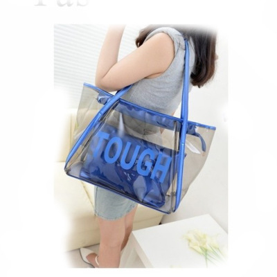 bag Europe and America High-capacity fashion transparent Handbag jelly pvc Beach Bag letter Female bag Master bag crystal