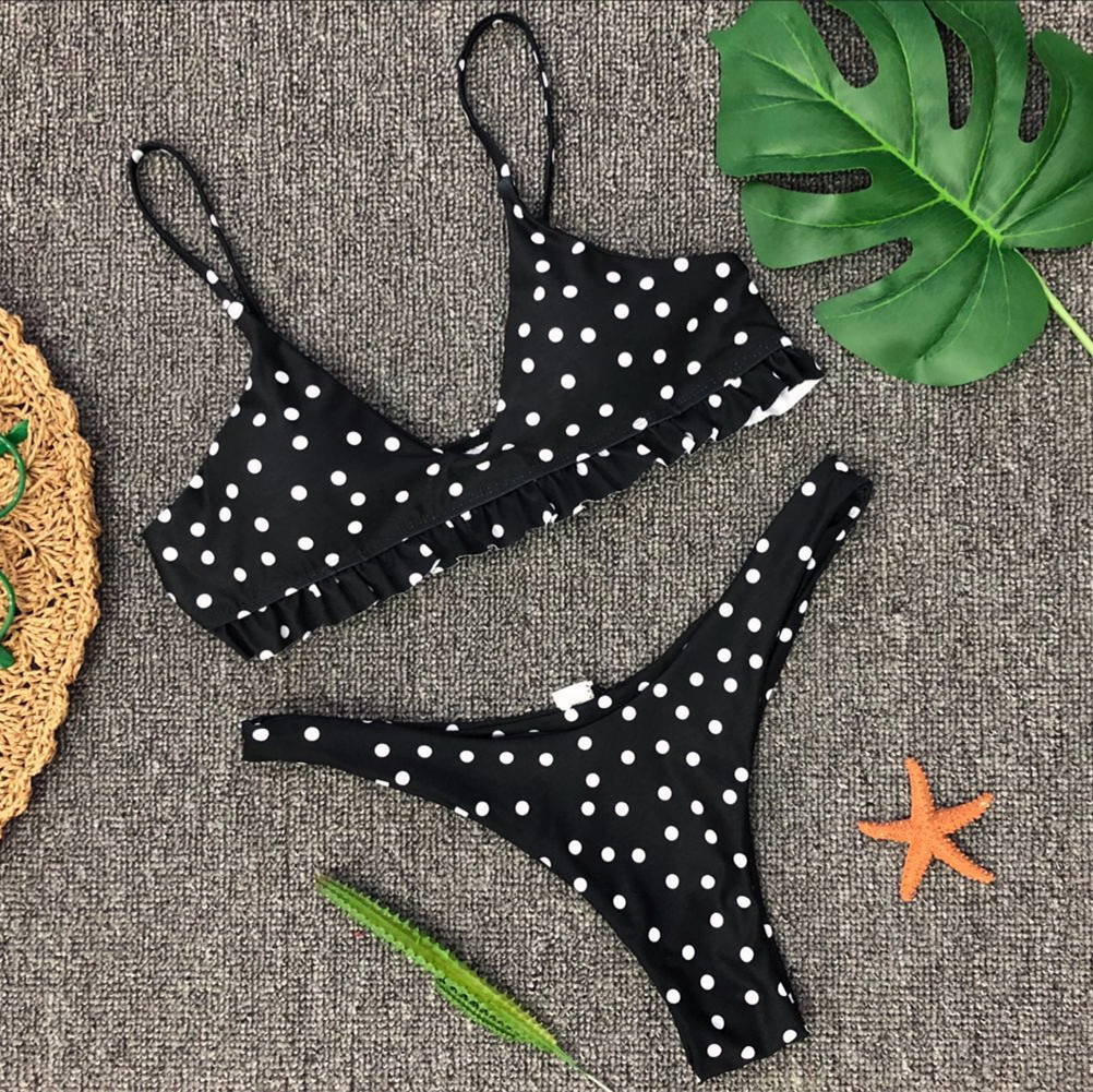  ladies swimsuit  polka dot printing sexy ruffled split bikini NSDA1199