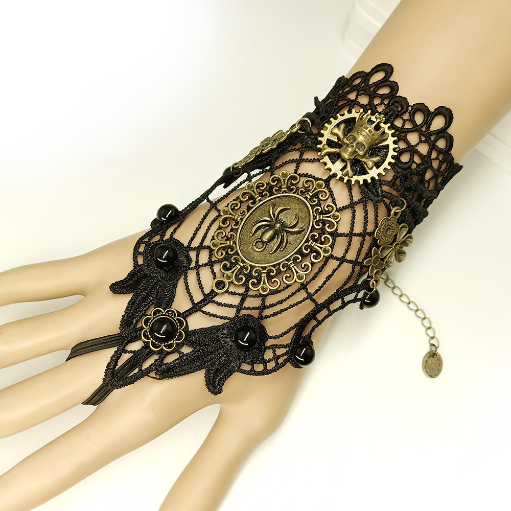 Vintage Style Punk Flower Spider Skull Rhinestones Alloy Lace Wholesale Bracelets display picture 2