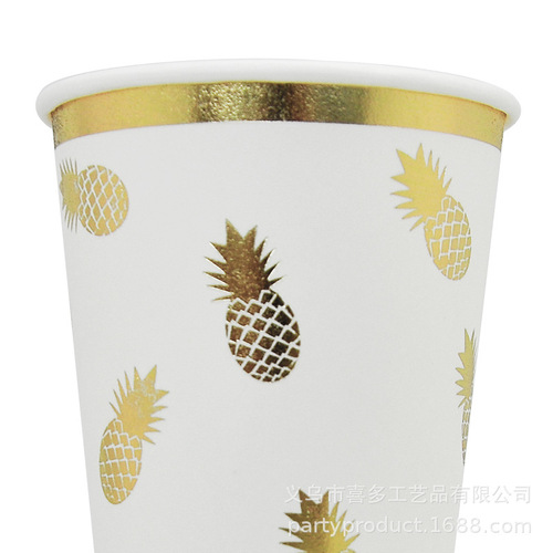 New hot stamping pineapple white disposable tableware paper plate paper cup tissue set adult party wedding decoration