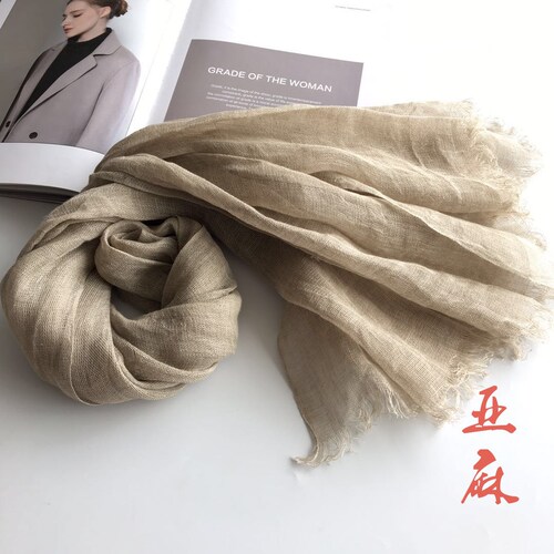 Pure linen original color scarf, natural color, widened and larger size, autumn and winter gauze scarf, travel dress, Japanese shawl silk scarf