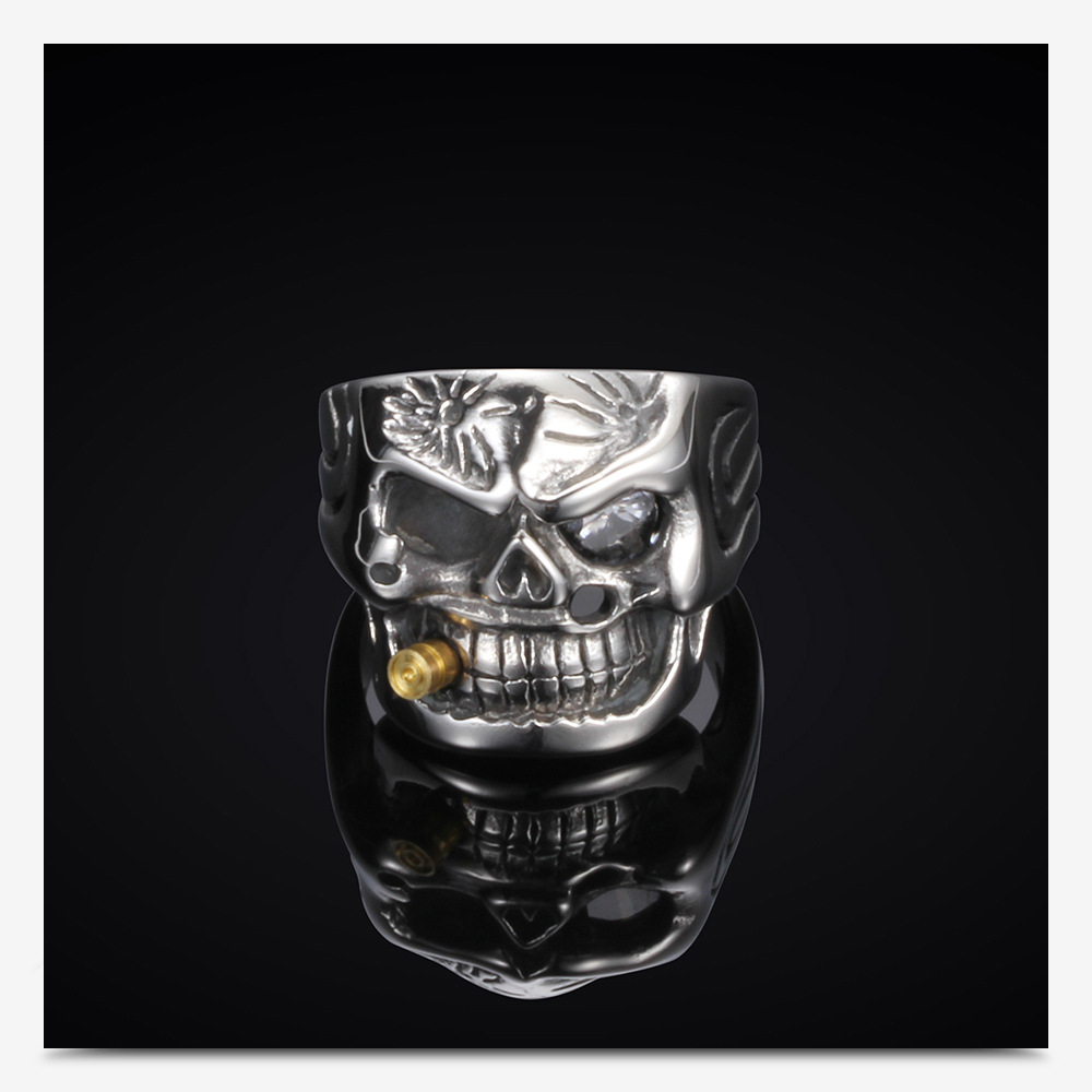 Retro style Skull shape Menu0027s Titanium Steel Ring