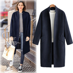 Mock Neck medium length Plush loose coat