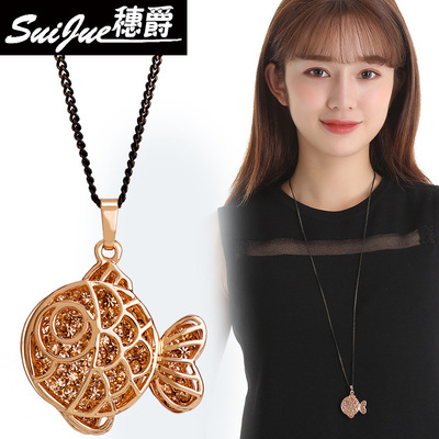 韩版金鱼毛衣链长款个性项链女挂件配饰饰品跨境批发衣饰厂家|ru