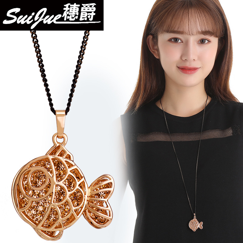 韩版金鱼毛衣链长款个性项链女挂件配饰饰品跨境批发衣饰厂家|ru