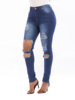 European women wear fashion jeans holes high waist trousers