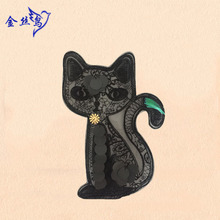 黑色猫咪带手工布贴 女装服饰辅料 衣服贴布绣 大号布贴 高端绣花