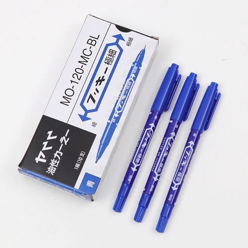 Oil-based marker small double-ended hook line art black blue red double-ended marker pen 10 pieces wholesale