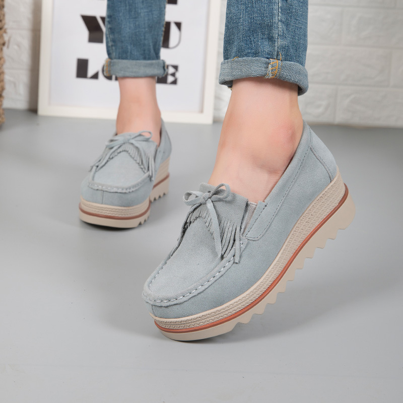 2018 Spring and Autumn Platform Shoes Round Toe Wedge Tassel Thick Sole Mother Middle Heel Platform Shoes Women's Cross-border Supply
