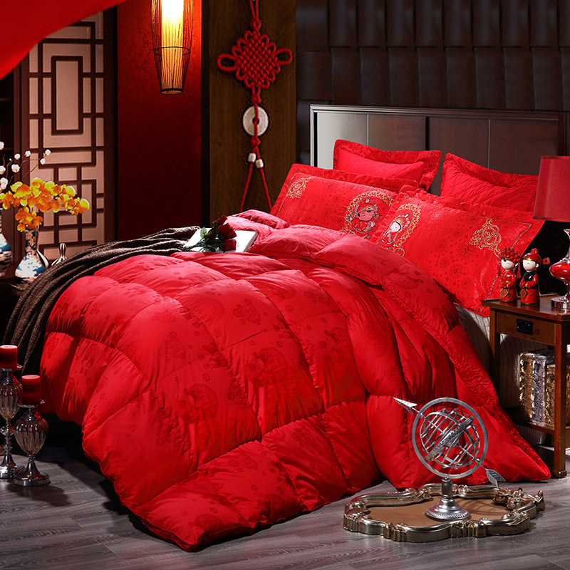 新款全棉贡缎提花羽绒被 双人保暖加厚冬被 高档礼品婚庆被子批发