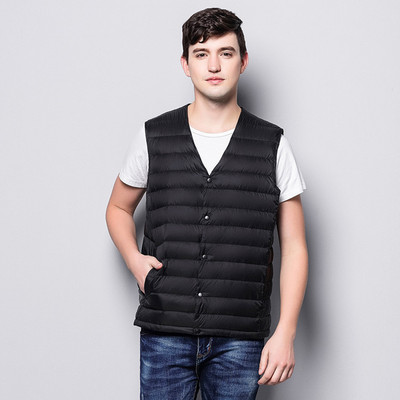 冬裝無領輕薄短款羽絨馬甲內外穿修身羽絨坎肩加大碼V領馬夾背心