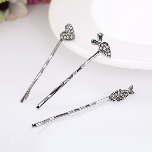 Factory Direct Selling Alloy One-Character Hair Clip Cute Hair Accessory Gold Plated Heart Fish Carrot Hair Clip Damage-Free