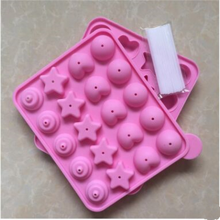 20连孔4种形状爱心五角星圆球形便便形花形硅胶棒棒糖蛋糕模具