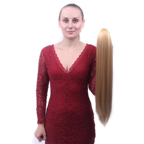 European and American wig women's long straight hair gripper fake ponytail natural realistic claw clip chemical fiber wig ponytail manufacturer wholesale