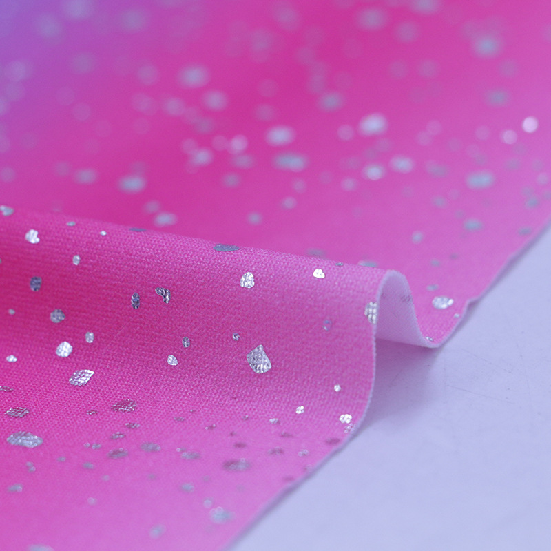 厂家供应 七彩印花烫金泳装布渐变色印花烫金布女装潮流时装面料