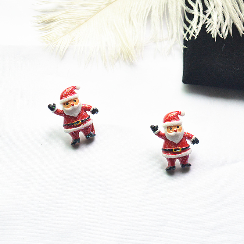 Christmas Festival Santa Claus, Elk Pattern Fashion Santa Claus Elk Resin Women's Ear Studs 1 Pair