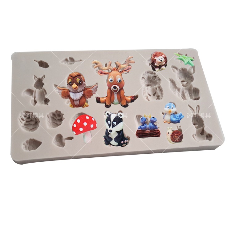 Nuevo bosque animal insecto erizo ciervo ardilla zorro seta Pino cono fondant cake molde de silicona