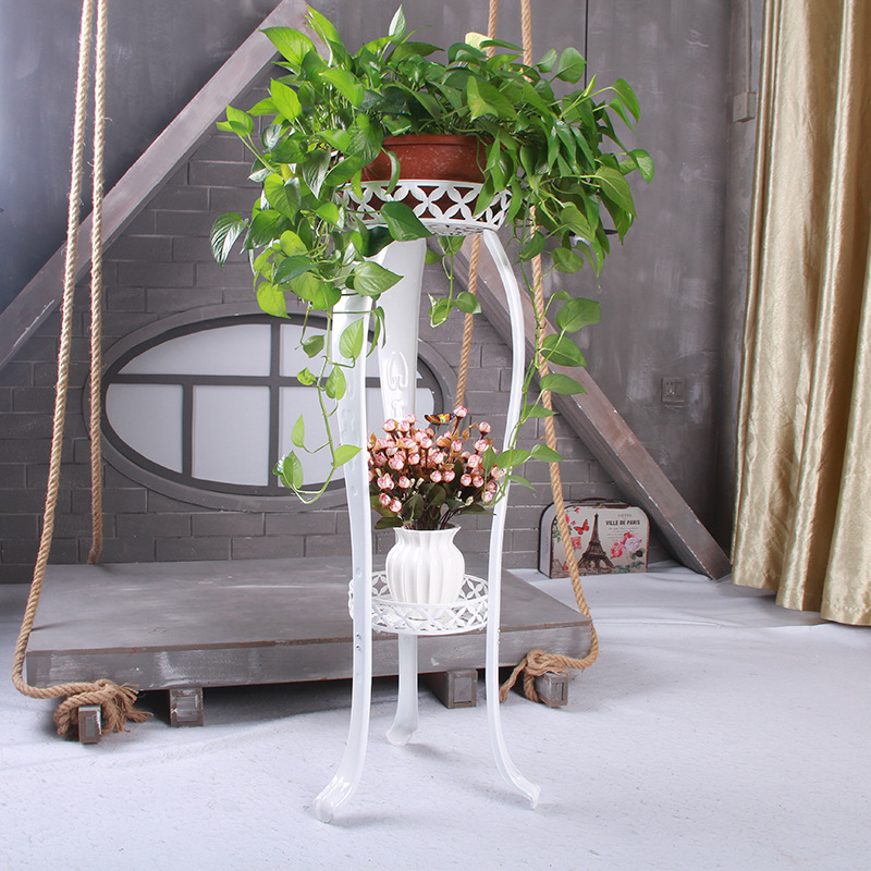 中式复古铁艺花架 双层落地式花盆架子室内阳台落地式植物景观架